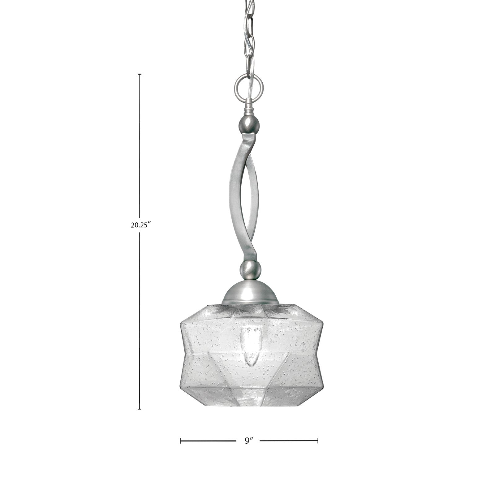 Toltec Bow 9in 1-Light Pendant | Brushed Nickel Steel and Smoke Bubble Glass | Kitchen & Dining Room | 9 x 9 x 20.25 in | Model 271-BN-4492