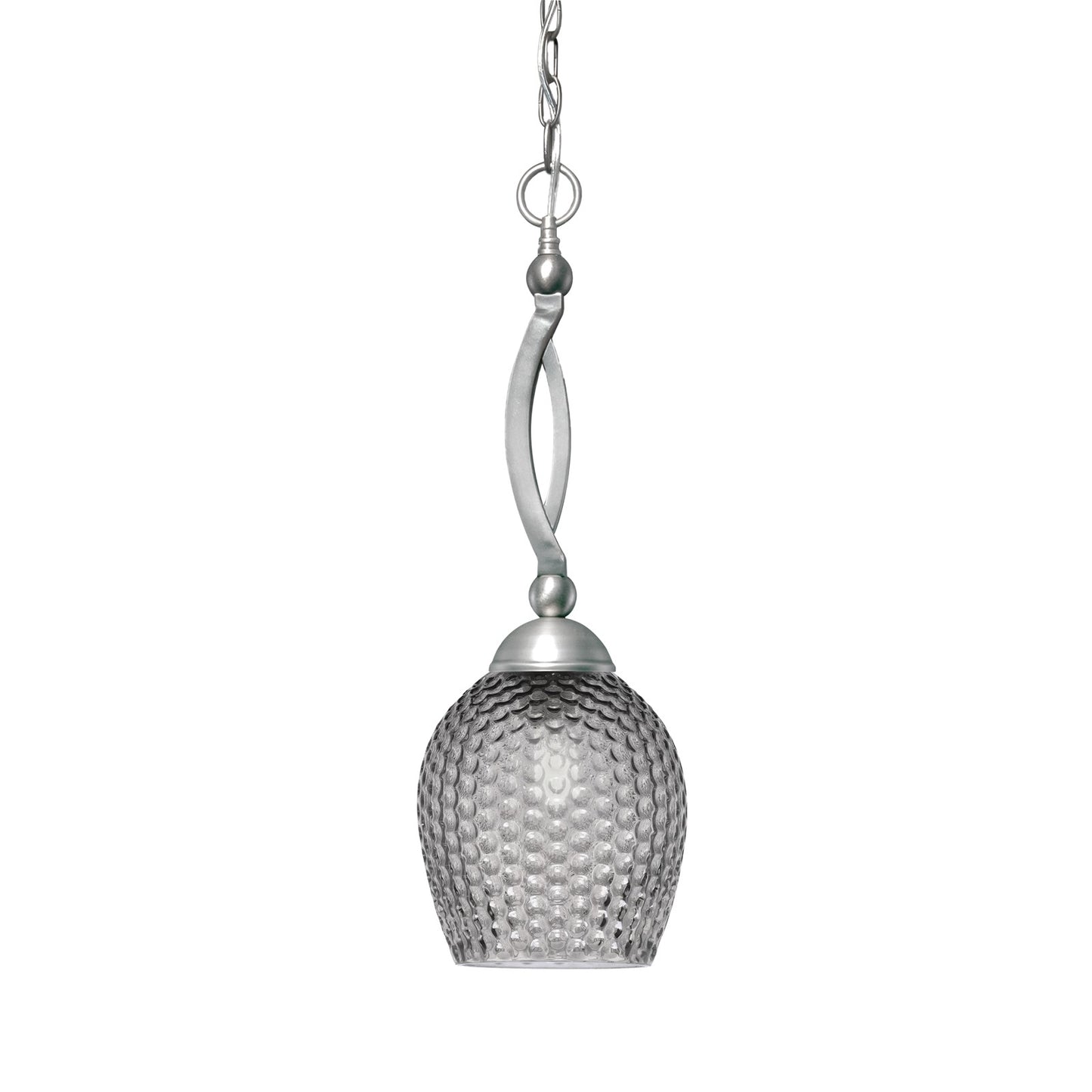 Toltec Bow 7.5in 1-Light Pendant | Brushed Nickel Steel and Smoke Textured Glass | Kitchen & Dining Room | 7.5 x 7.5 x 22 in | Model 271-BN-4902