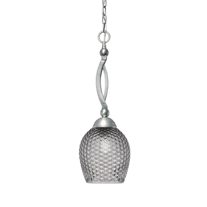 Toltec Bow 7.5in 1-Light Pendant | Brushed Nickel Steel and Smoke Textured Glass | Kitchen & Dining Room | 7.5 x 7.5 x 22 in | Model 271-BN-4902