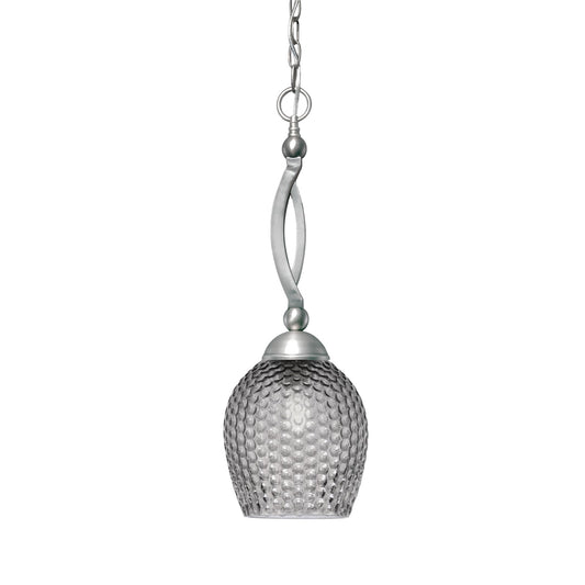 Toltec Bow 7.5in 1-Light Pendant | Brushed Nickel Steel and Smoke Textured Glass | Kitchen & Dining Room | 7.5 x 7.5 x 22 in | Model 271-BN-4902