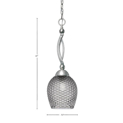 Toltec Bow 7.5in 1-Light Pendant | Brushed Nickel Steel and Smoke Textured Glass | Kitchen & Dining Room | 7.5 x 7.5 x 22 in | Model 271-BN-4902