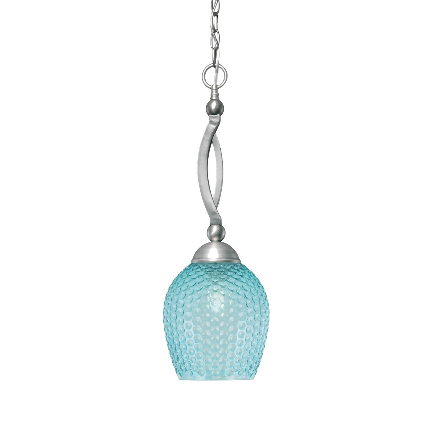Toltec Bow 7.5in 1-Light Pendant | Brushed Nickel and Turquoise Textured Glass | Kitchen Island & Dining Room | 7.5 x 22 in | Model 271-BN-4905