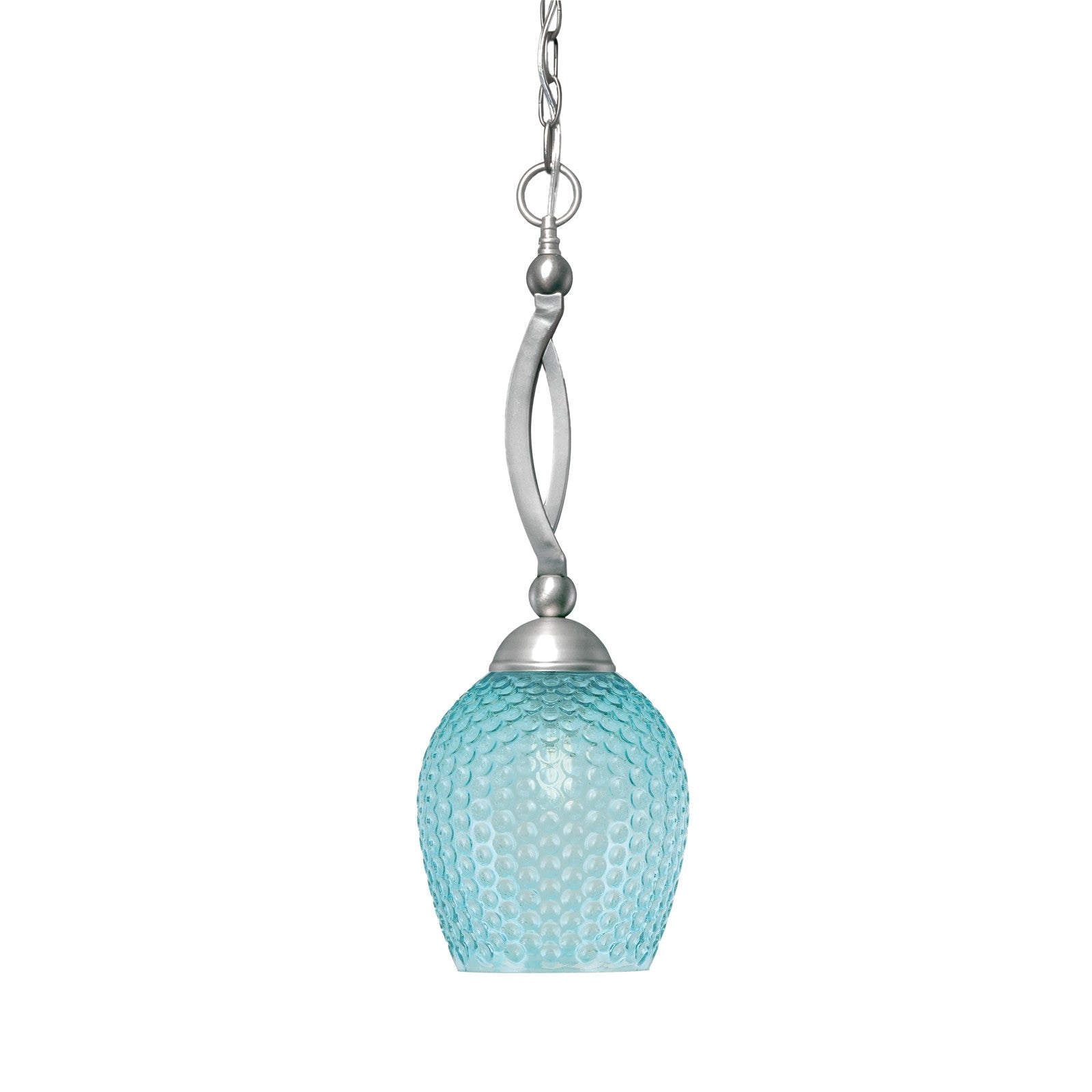 Toltec Bow 7.5in 1-Light Pendant | Brushed Nickel and Turquoise Textured Glass | Kitchen Island & Dining Room | 7.5 x 22 in | Model 271-BN-4905