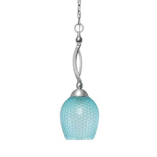 Toltec Bow 7.5in 1-Light Pendant | Brushed Nickel and Turquoise Textured Glass | Kitchen Island & Dining Room | 7.5 x 22 in | Model 271-BN-4905