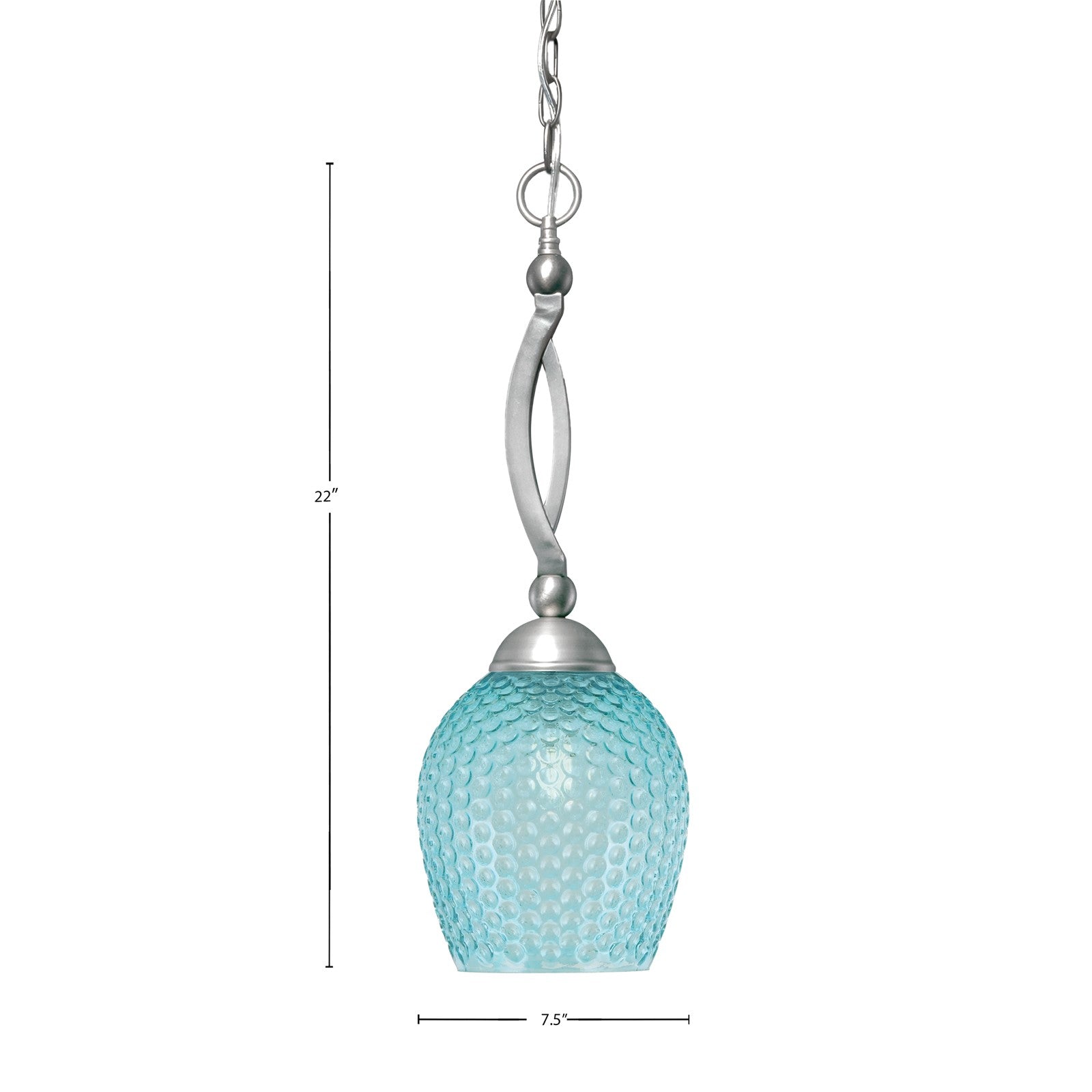 Toltec Bow 7.5in 1-Light Pendant | Brushed Nickel and Turquoise Textured Glass | Kitchen Island & Dining Room | 7.5 x 22 in | Model 271-BN-4905