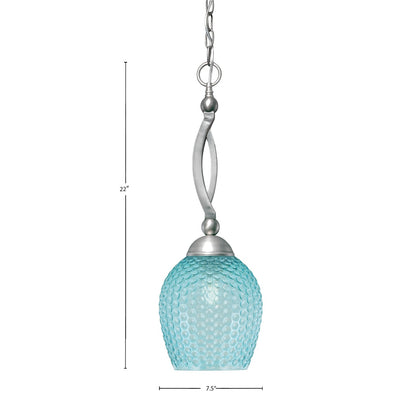 Toltec Bow 7.5in 1-Light Pendant | Brushed Nickel and Turquoise Textured Glass | Kitchen Island & Dining Room | 7.5 x 22 in | Model 271-BN-4905