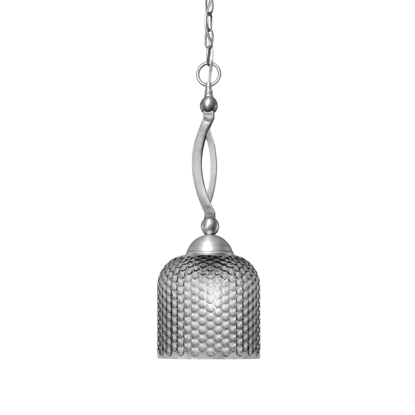 Toltec Bow 7.5in 1-Light Pendant | Brushed Nickel and Smoke Textured Glass | Kitchen Island & Dining Room | 7.5 x 21 in | Model 271-BN-4912