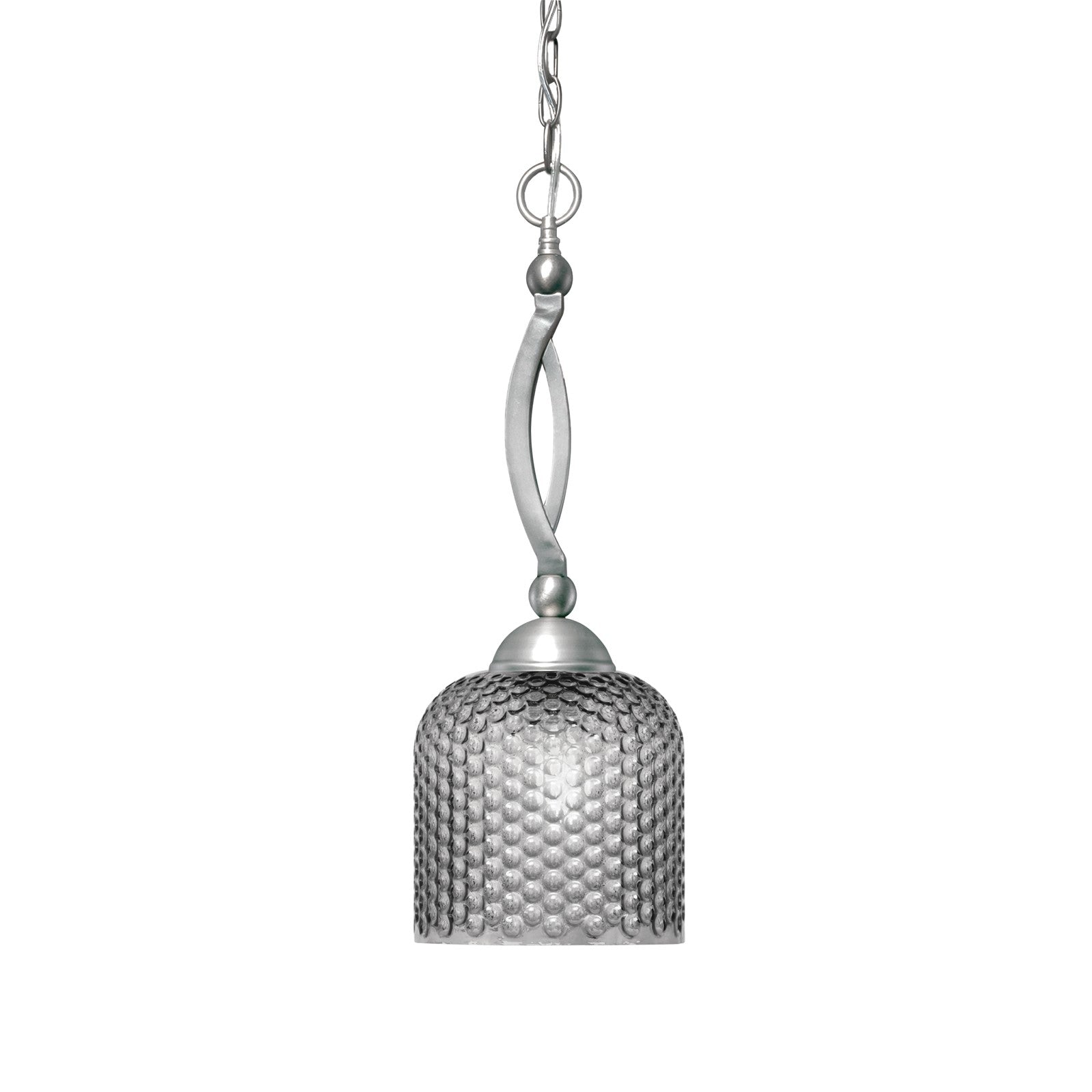 Toltec Bow 7.5in 1-Light Pendant | Brushed Nickel and Smoke Textured Glass | Kitchen Island & Dining Room | 7.5 x 21 in | Model 271-BN-4912
