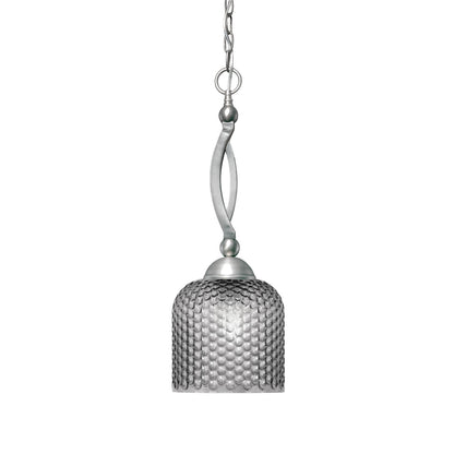 Toltec Bow 7.5in 1-Light Pendant | Brushed Nickel and Smoke Textured Glass | Kitchen Island & Dining Room | 7.5 x 21 in | Model 271-BN-4912