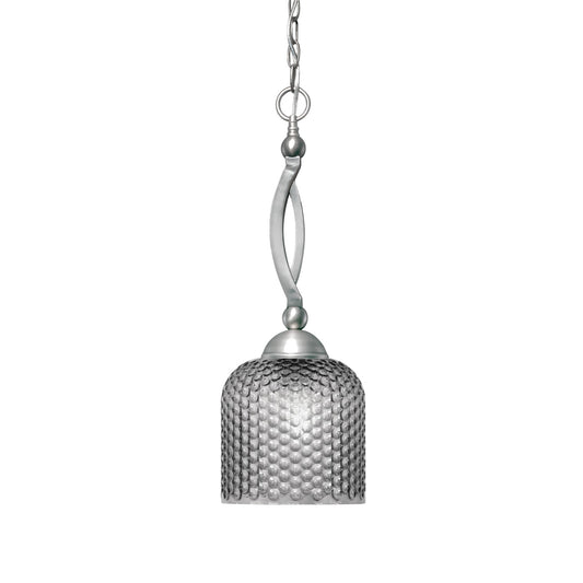 Toltec Bow 7.5in 1-Light Pendant | Brushed Nickel and Smoke Textured Glass | Kitchen Island & Dining Room | 7.5 x 21 in | Model 271-BN-4912