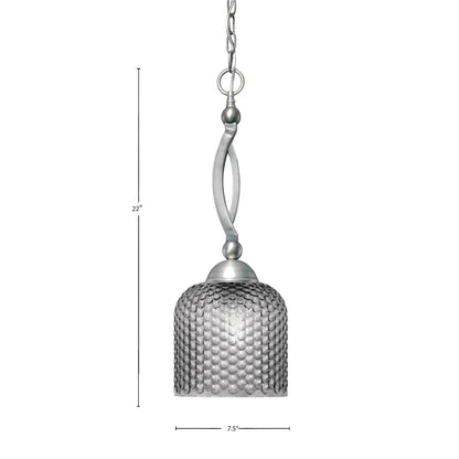 Toltec Bow 7.5in 1-Light Pendant | Brushed Nickel and Smoke Textured Glass | Kitchen Island & Dining Room | 7.5 x 21 in | Model 271-BN-4912