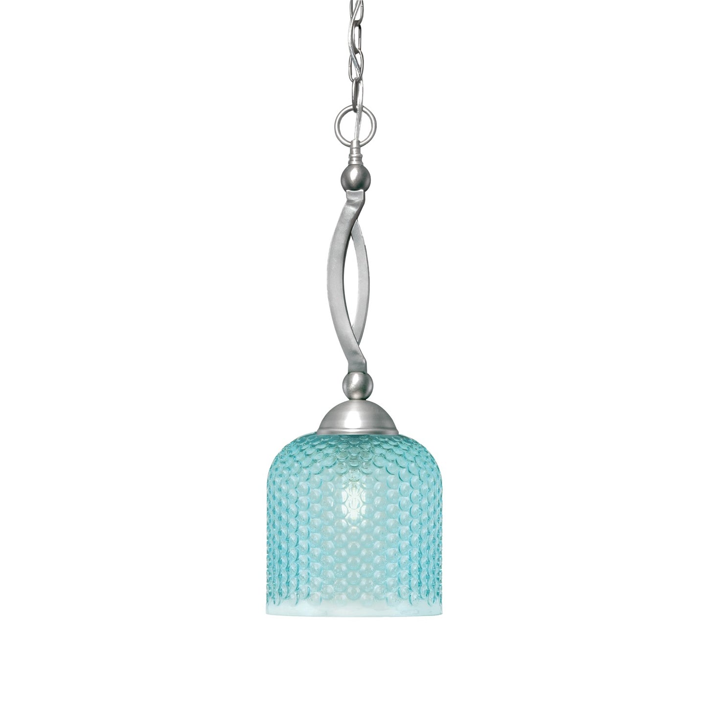 Toltec Bow 7.5in 1-Light Pendant | Brushed Nickel and Turquoise Textured Glass | Kitchen Island & Dining Room | 7.5 x 21 in | Model 271-BN-4915