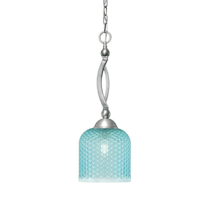 Toltec Bow 7.5in 1-Light Pendant | Brushed Nickel and Turquoise Textured Glass | Kitchen Island & Dining Room | 7.5 x 21 in | Model 271-BN-4915