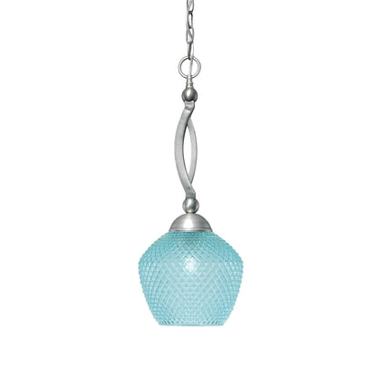 Toltec Bow 9in 1-Light Pendant | Brushed Nickel Steel and Turquoise Textured Glass | Kitchen Island & Dining Room | 9 x 21.75 in | Model 271-BN-4925