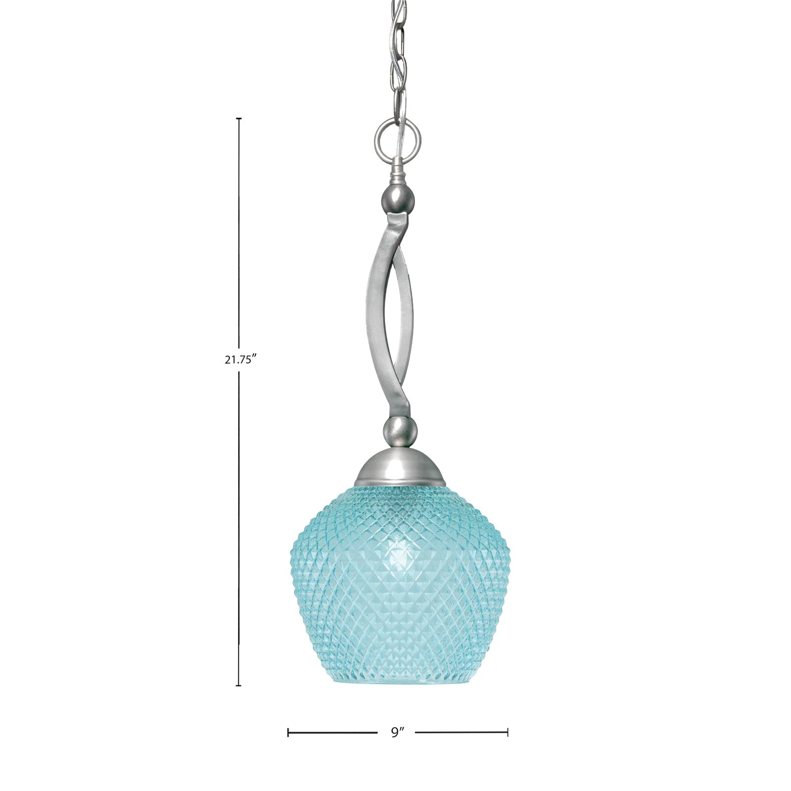 Toltec Bow 9in 1-Light Pendant | Brushed Nickel Steel and Turquoise Textured Glass | Kitchen Island & Dining Room | 9 x 21.75 in | Model 271-BN-4925