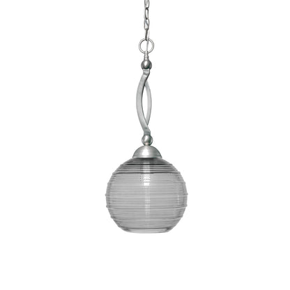 Toltec Bow 10in 1-Light Pendant | Brushed Nickel Steel and Smoke Ribbed Glass | Kitchen Island & Dining Room | 10 x 22.5 in | Model 271-BN-5122