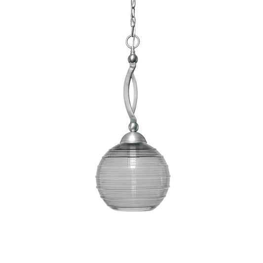 Toltec Bow 10in 1-Light Pendant | Brushed Nickel Steel and Smoke Ribbed Glass | Kitchen Island & Dining Room | 10 x 22.5 in | Model 271-BN-5122