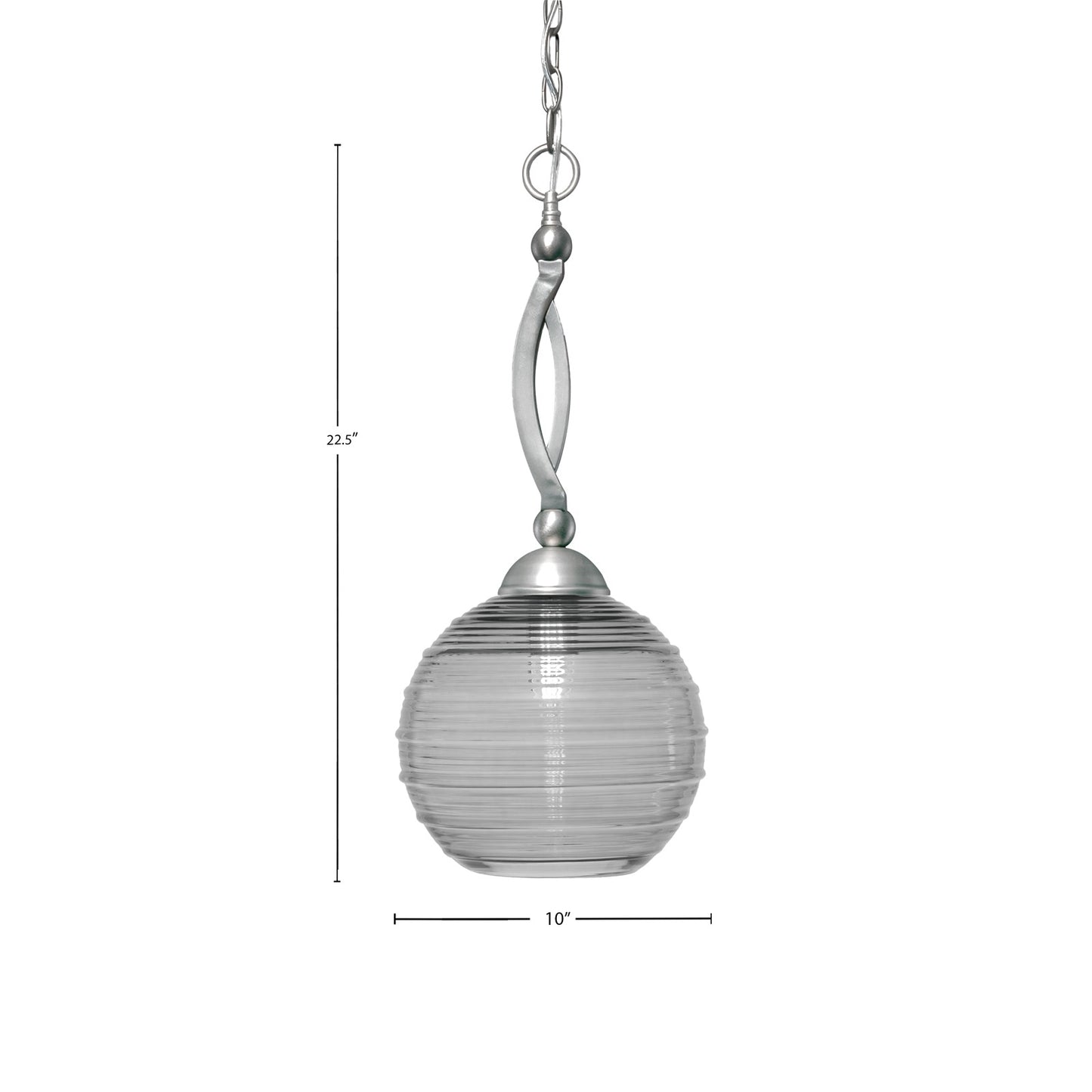 Toltec Bow 10in 1-Light Pendant | Brushed Nickel Steel and Smoke Ribbed Glass | Kitchen Island & Dining Room | 10 x 22.5 in | Model 271-BN-5122