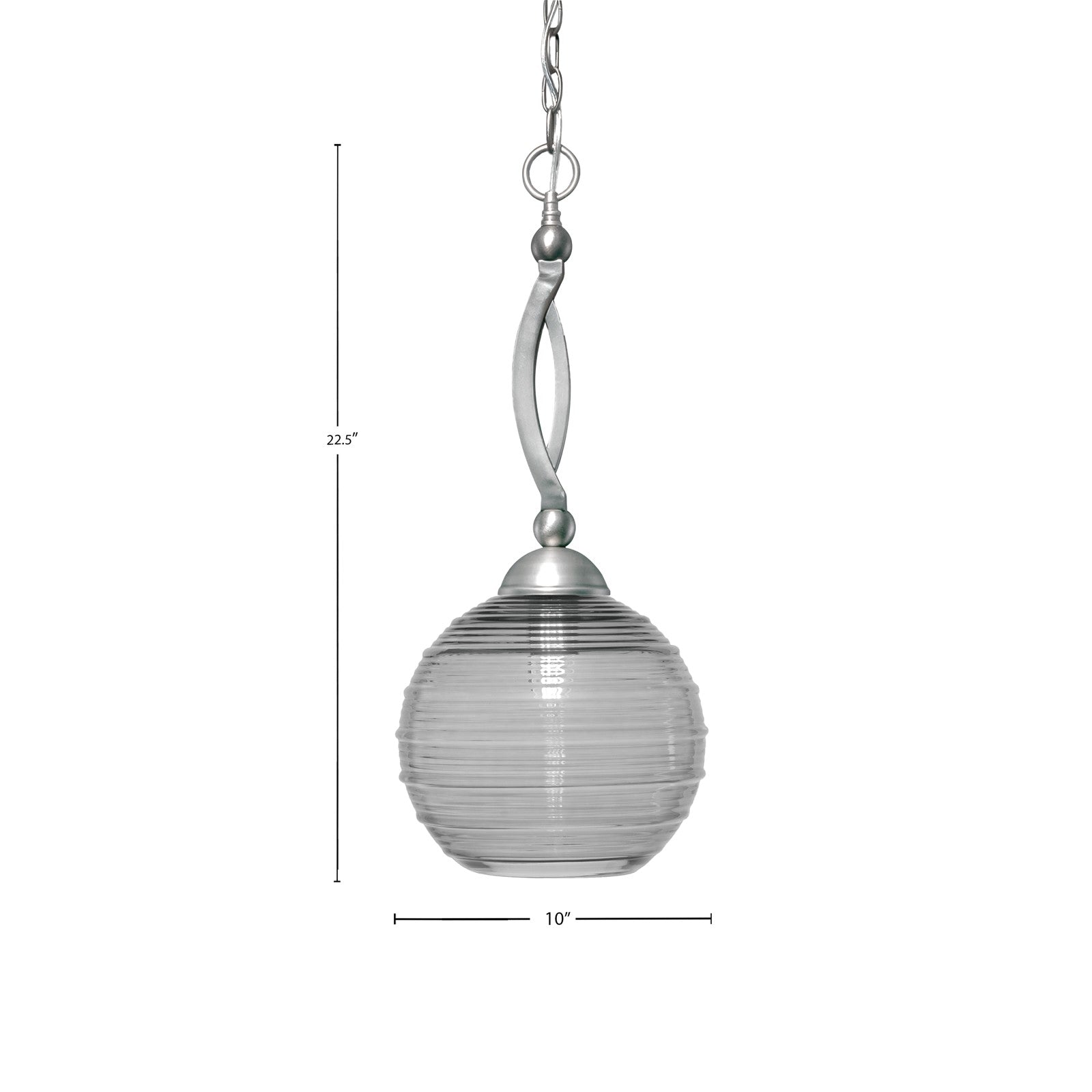 Toltec Bow 10in 1-Light Pendant | Brushed Nickel Steel and Smoke Ribbed Glass | Kitchen Island & Dining Room | 10 x 22.5 in | Model 271-BN-5122
