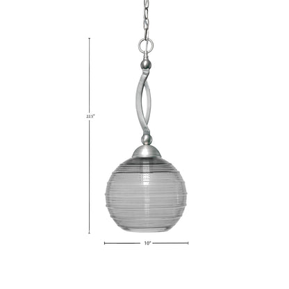 Toltec Bow 10in 1-Light Pendant | Brushed Nickel Steel and Smoke Ribbed Glass | Kitchen Island & Dining Room | 10 x 22.5 in | Model 271-BN-5122