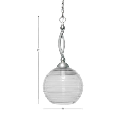 Toltec Bow 10in 1-Light Pendant | Brushed Nickel Steel and Clear Ribbed Glass | Kitchen Island & Dining Room | 10 x 24 in | Model 271-BN-5130