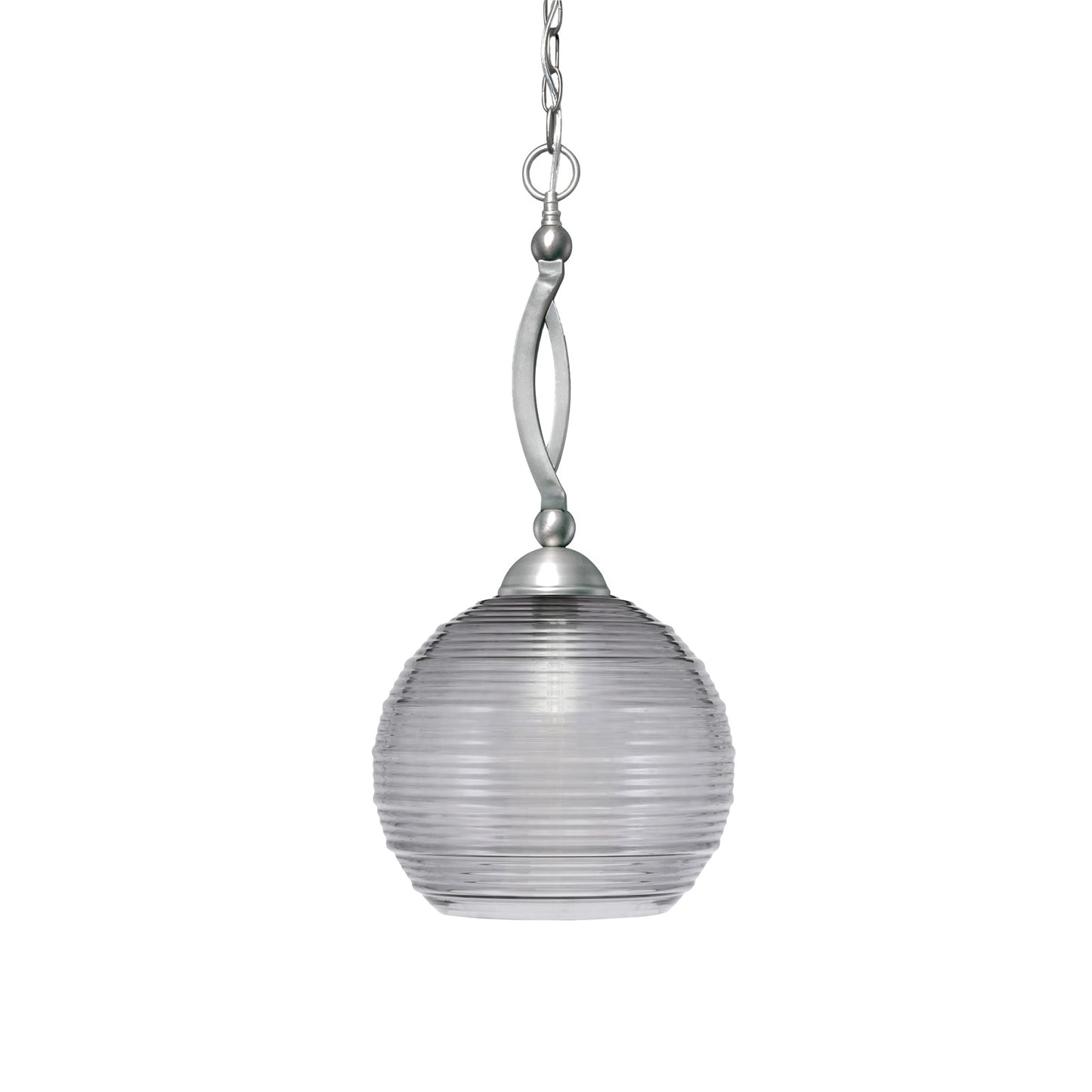 Toltec Bow 12in 1-Light Pendant | Brushed Nickel Steel and Smoke Ribbed Glass | Kitchen Island & Dining Room | 12 x 24 in | Model 271-BN-5132
