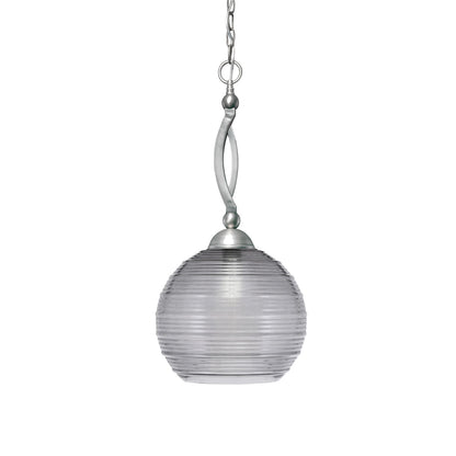 Toltec Bow 12in 1-Light Pendant | Brushed Nickel Steel and Smoke Ribbed Glass | Kitchen Island & Dining Room | 12 x 24 in | Model 271-BN-5132