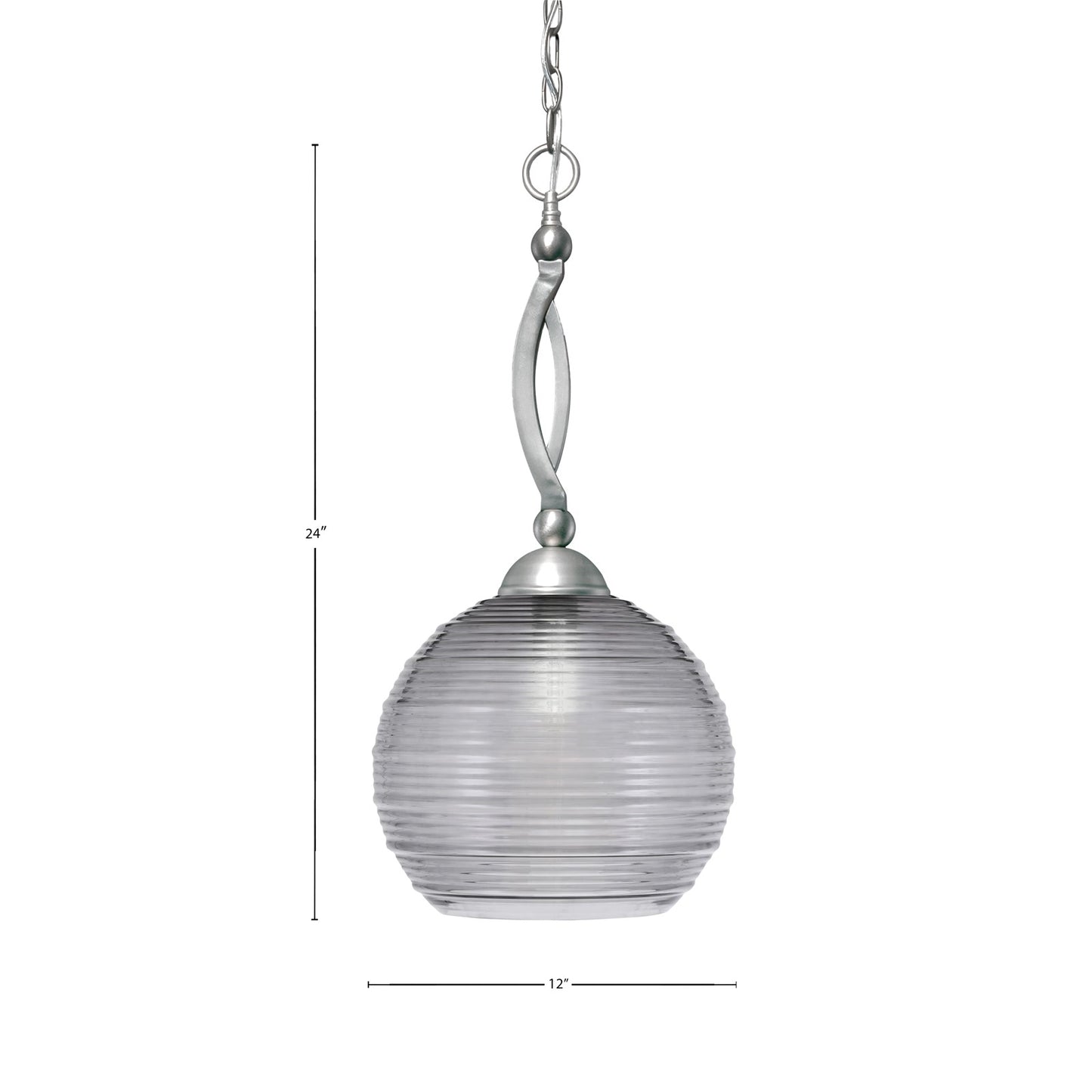 Toltec Bow 12in 1-Light Pendant | Brushed Nickel Steel and Smoke Ribbed Glass | Kitchen Island & Dining Room | 12 x 24 in | Model 271-BN-5132