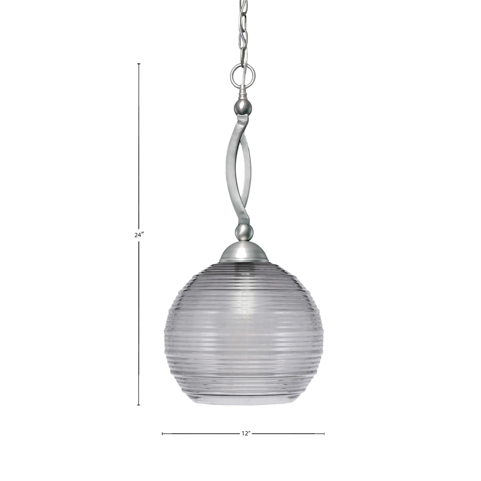 Toltec Bow 12in 1-Light Pendant | Brushed Nickel Steel and Smoke Ribbed Glass | Kitchen Island & Dining Room | 12 x 24 in | Model 271-BN-5132