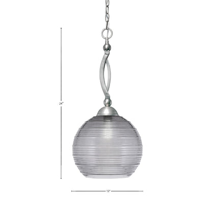 Toltec Bow 12in 1-Light Pendant | Brushed Nickel Steel and Smoke Ribbed Glass | Kitchen Island & Dining Room | 12 x 24 in | Model 271-BN-5132