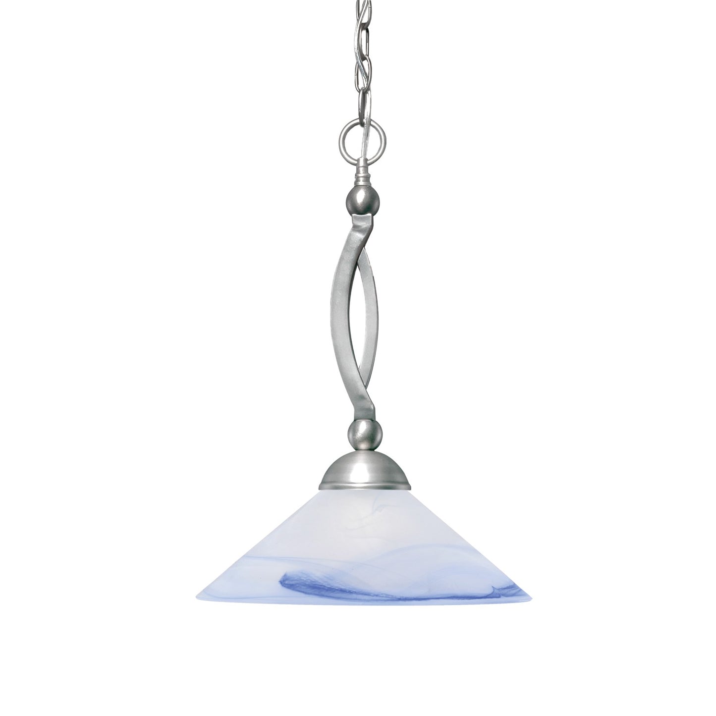 Toltec Bow 16in 1-Light Pendant | Modern Brushed Nickel and Blue Swirl Glass | Kitchen Island & Dining Room | 16 x 16 x 18.75 in | Model 271-BN-514