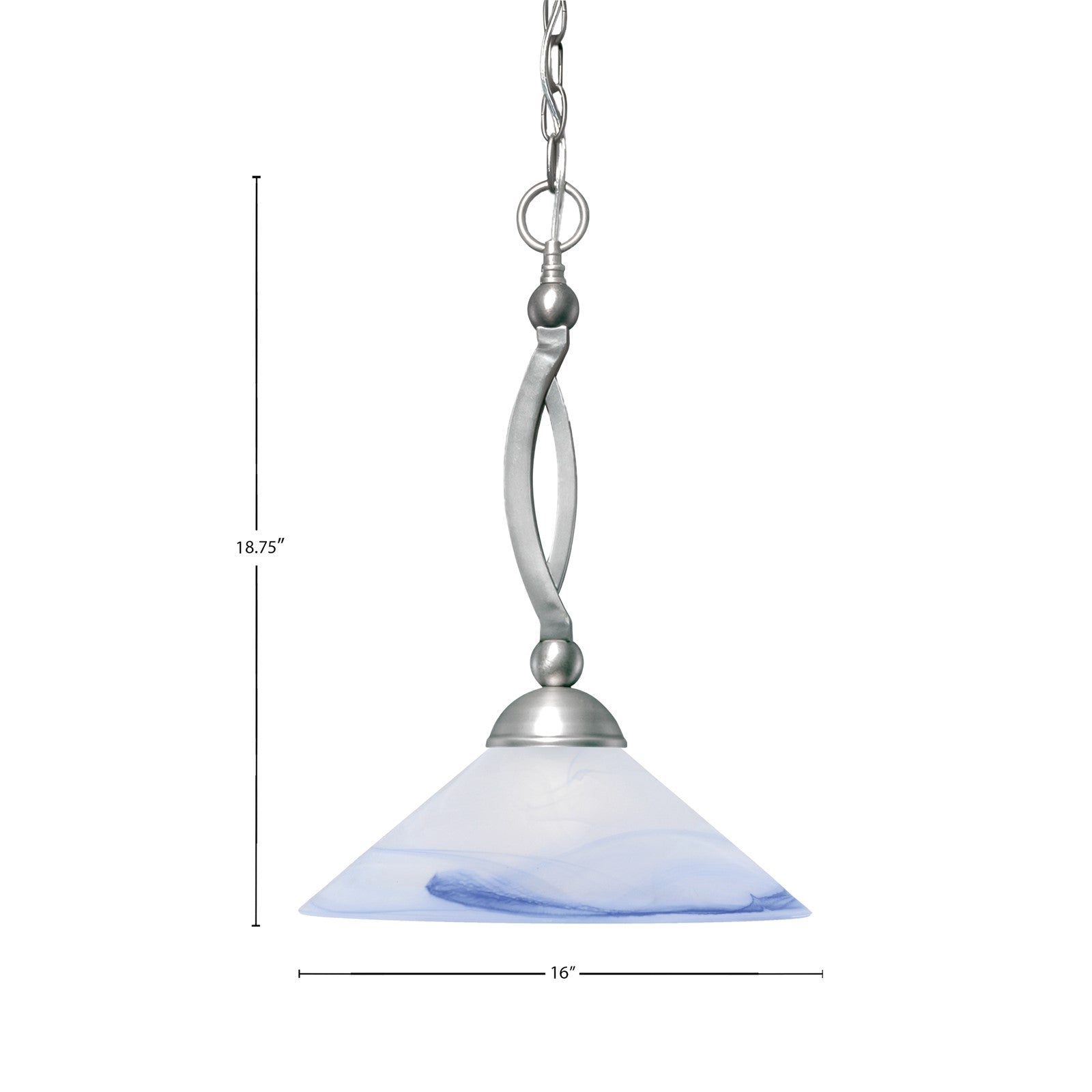 Toltec Bow 16in 1-Light Pendant | Modern Brushed Nickel and Blue Swirl Glass | Kitchen Island & Dining Room | 16 x 16 x 18.75 in | Model 271-BN-514