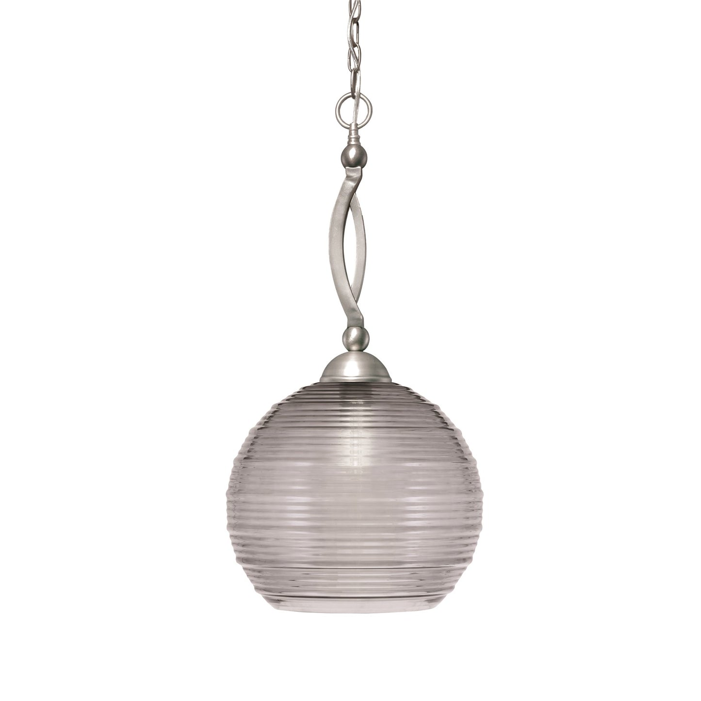 Toltec Bow 14in 1-Light Pendant | Brushed Nickel Steel and Smoke Ribbed Glass | Kitchen Island & Dining Room | 14 x 25.75 in | Model 271-BN-5142