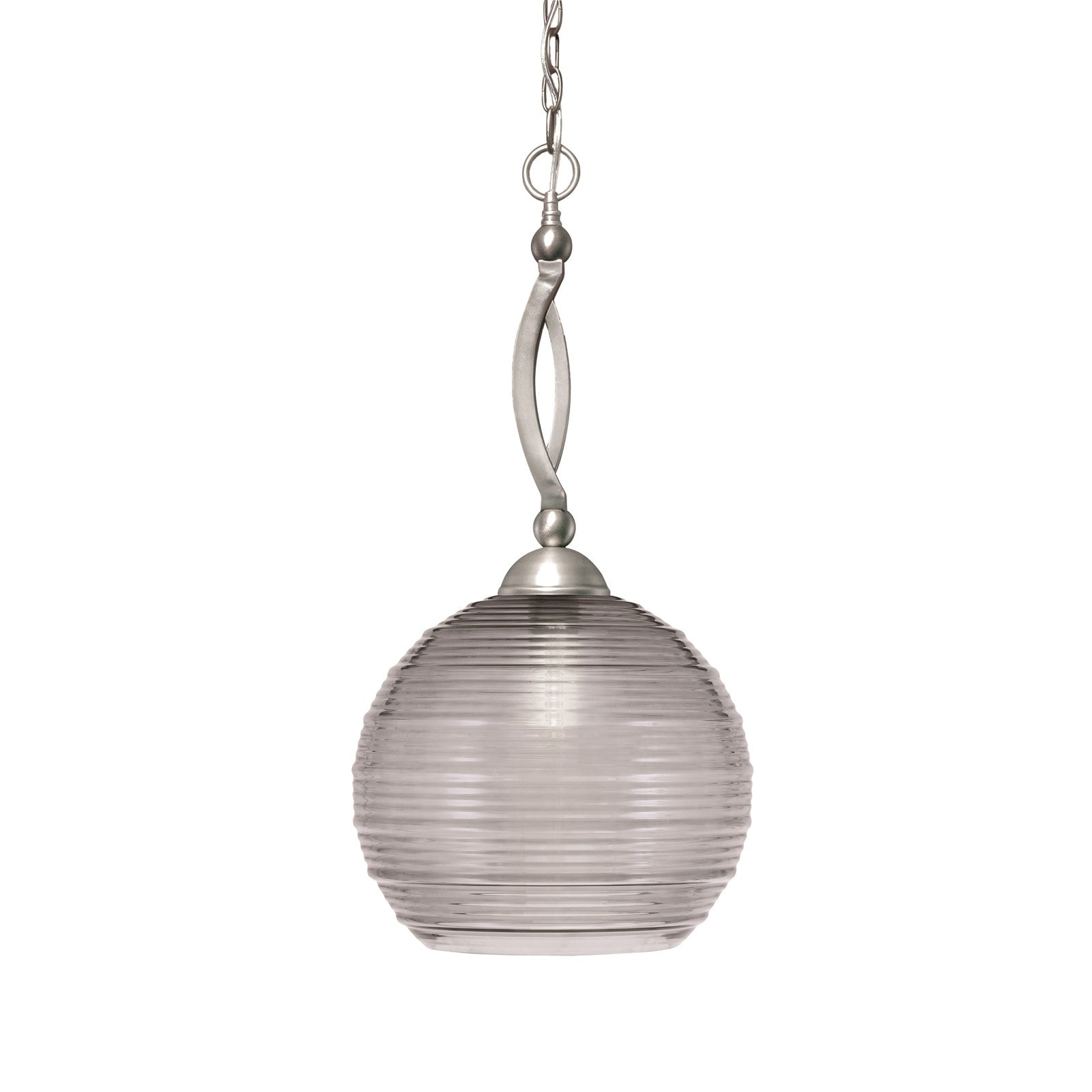 Toltec Bow 14in 1-Light Pendant | Brushed Nickel Steel and Smoke Ribbed Glass | Kitchen Island & Dining Room | 14 x 25.75 in | Model 271-BN-5142