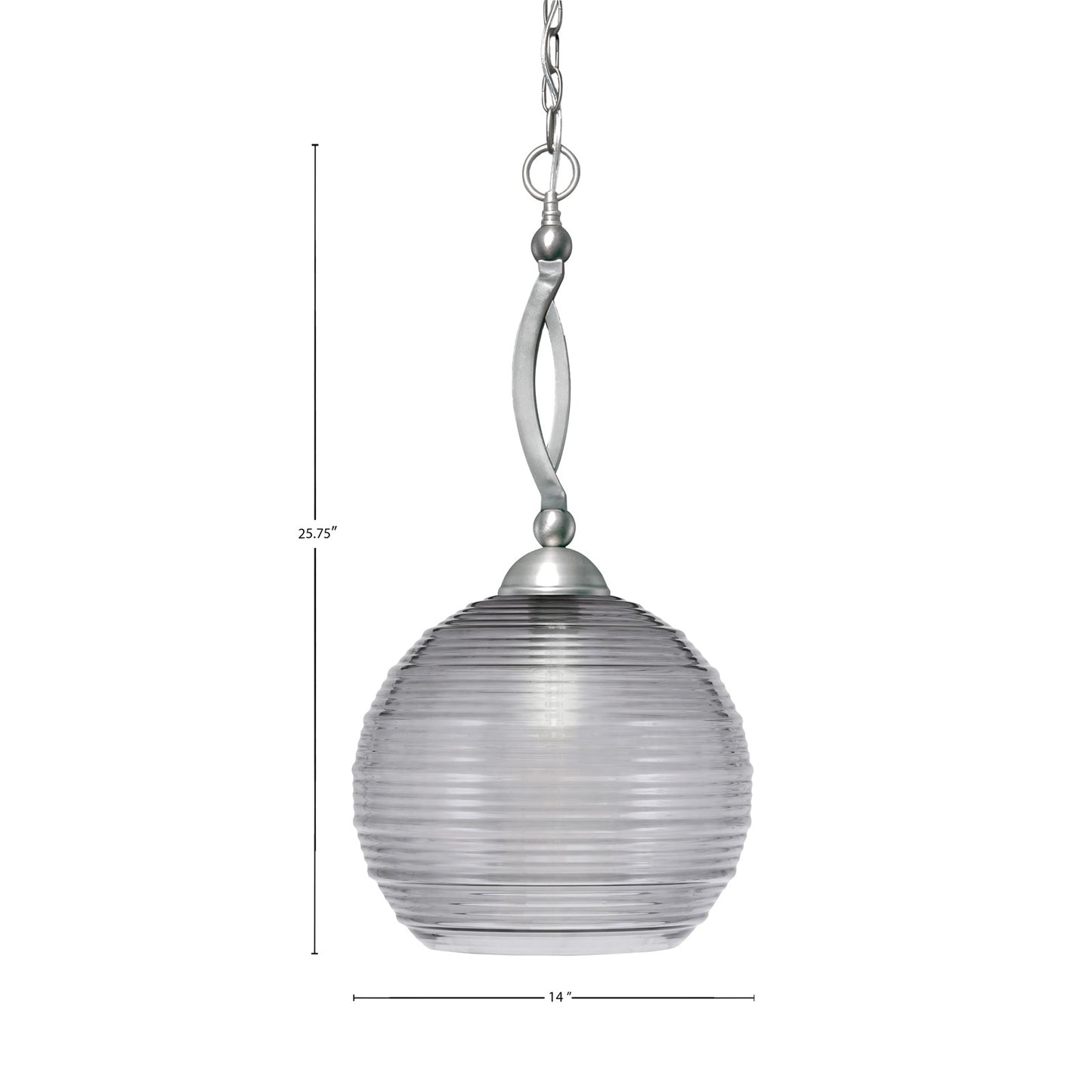 Toltec Bow 14in 1-Light Pendant | Brushed Nickel Steel and Smoke Ribbed Glass | Kitchen Island & Dining Room | 14 x 25.75 in | Model 271-BN-5142