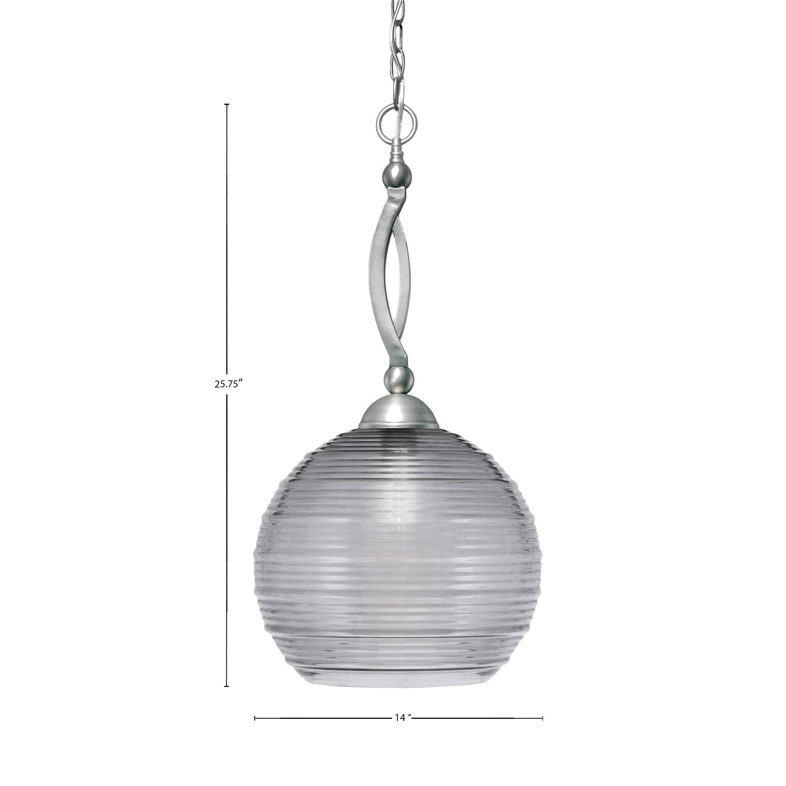 Toltec Bow 14in 1-Light Pendant | Brushed Nickel Steel and Smoke Ribbed Glass | Kitchen Island & Dining Room | 14 x 25.75 in | Model 271-BN-5142
