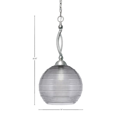 Toltec Bow 14in 1-Light Pendant | Brushed Nickel Steel and Smoke Ribbed Glass | Kitchen Island & Dining Room | 14 x 25.75 in | Model 271-BN-5142