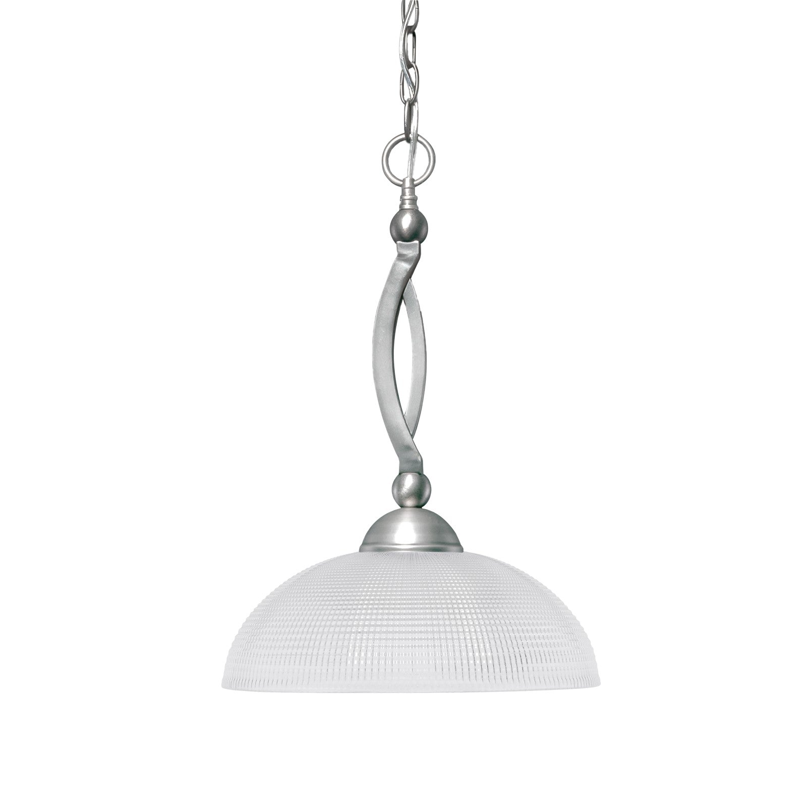Toltec Bow 16in 1-Light Pendant | Modern Brushed Nickel and Clear Ribbed Glass | Kitchen Island & Dining Room | 16 x 16 x 18.5 in | Model 271-BN-540