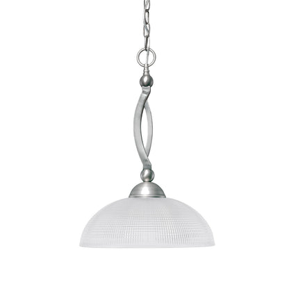 Toltec Bow 16in 1-Light Pendant | Modern Brushed Nickel and Clear Ribbed Glass | Kitchen Island & Dining Room | 16 x 16 x 18.5 in | Model 271-BN-540