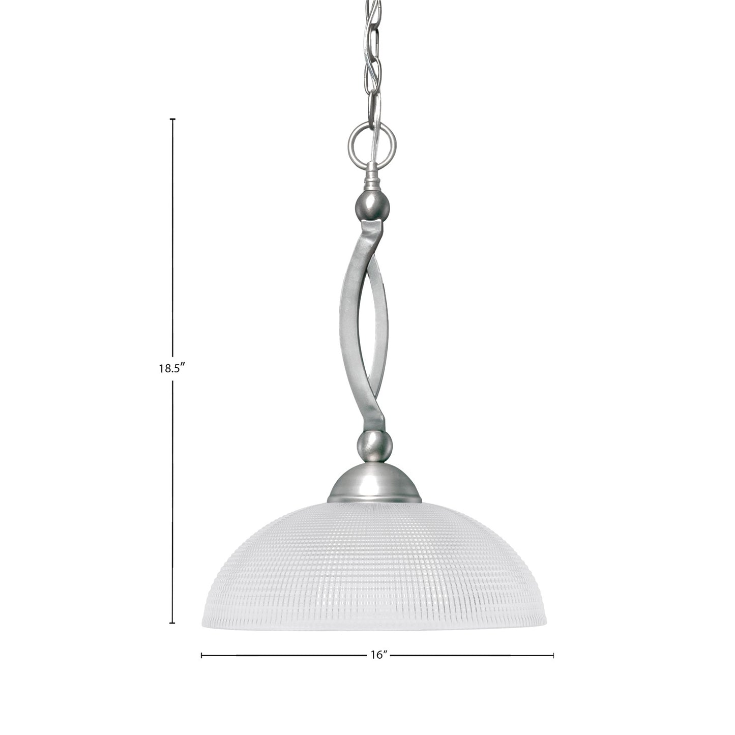 Toltec Bow 16in 1-Light Pendant | Modern Brushed Nickel and Clear Ribbed Glass | Kitchen Island & Dining Room | 16 x 16 x 18.5 in | Model 271-BN-540