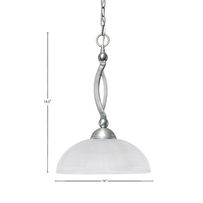 Toltec Bow 16in 1-Light Pendant | Modern Brushed Nickel and Clear Ribbed Glass | Kitchen Island & Dining Room | 16 x 16 x 18.5 in | Model 271-BN-540
