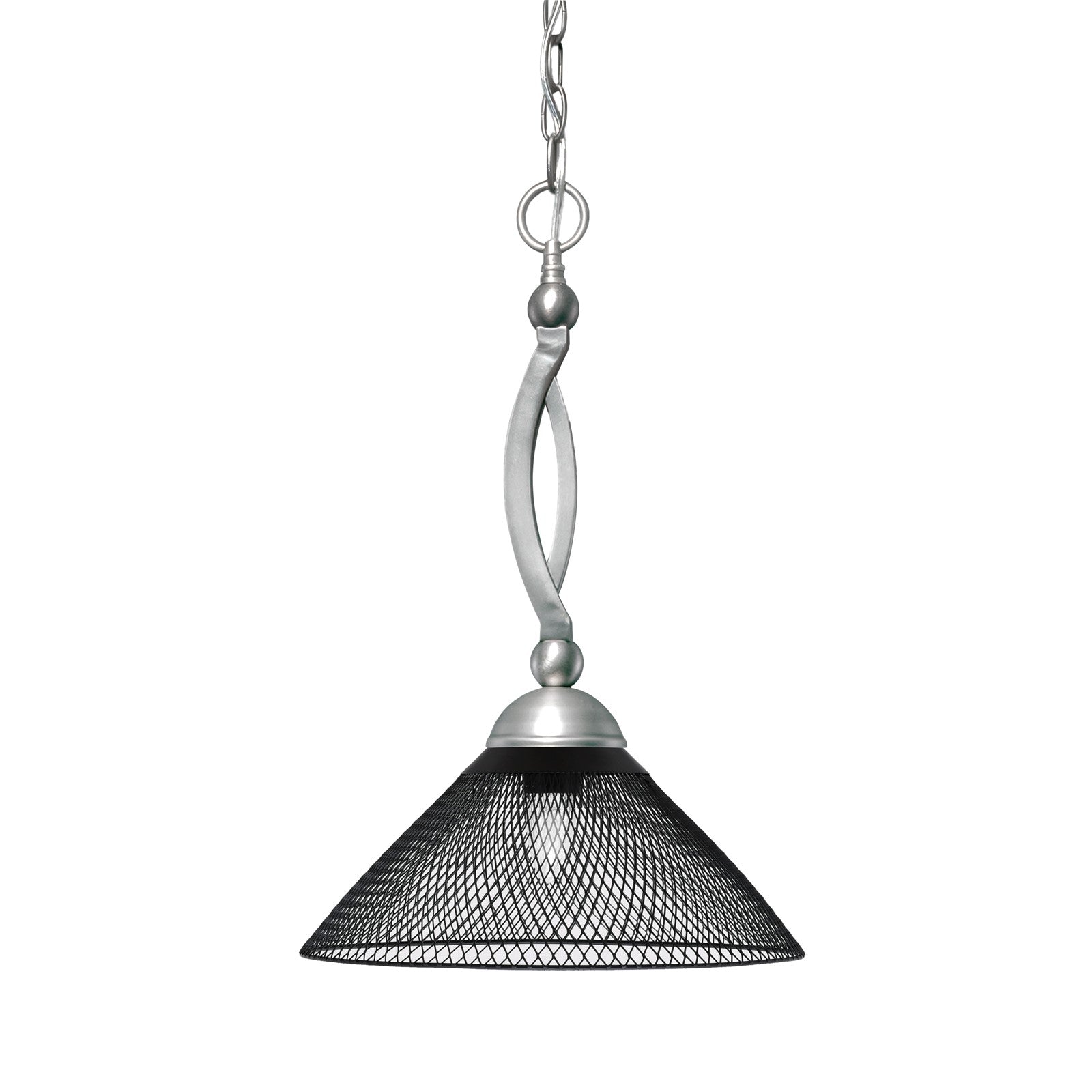Toltec Bow 14in 1-Light Pendant | Brushed Nickel and Matte Black Cone Mesh Metal | Kitchen Island & Dining Room | 14 x 14 x 19.75 in | Model 271-BN-808-MB