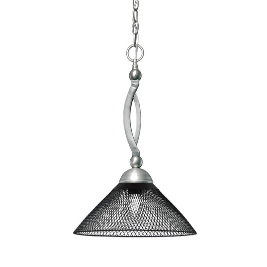 Toltec Bow 14in 1-Light Pendant | Brushed Nickel and Matte Black Cone Mesh Metal | Kitchen Island & Dining Room | 14 x 14 x 19.75 in | Model 271-BN-808-MB