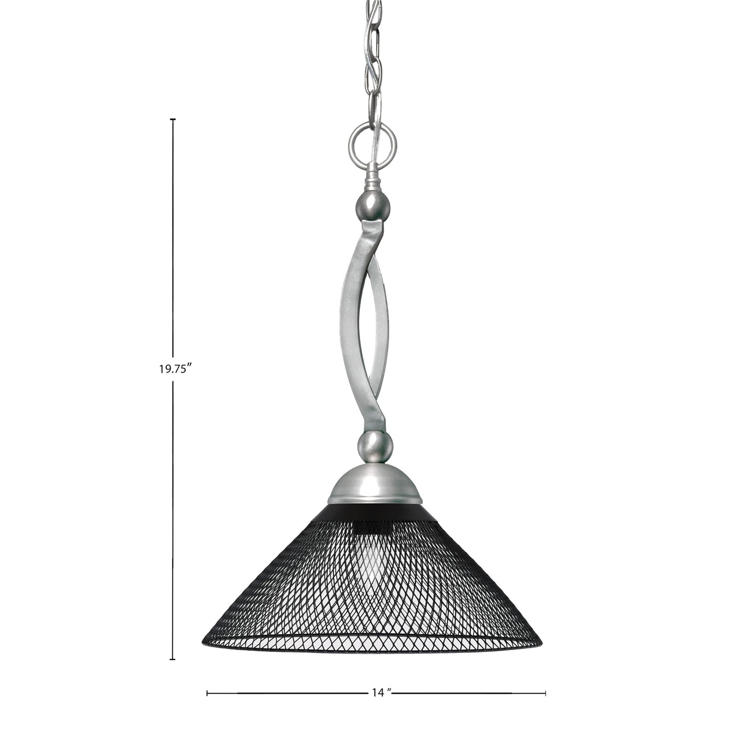 Toltec Bow 14in 1-Light Pendant | Brushed Nickel and Matte Black Cone Mesh Metal | Kitchen Island & Dining Room | 14 x 14 x 19.75 in | Model 271-BN-808-MB