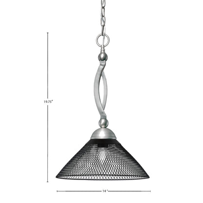 Toltec Bow 14in 1-Light Pendant | Brushed Nickel and Matte Black Cone Mesh Metal | Kitchen Island & Dining Room | 14 x 14 x 19.75 in | Model 271-BN-808-MB