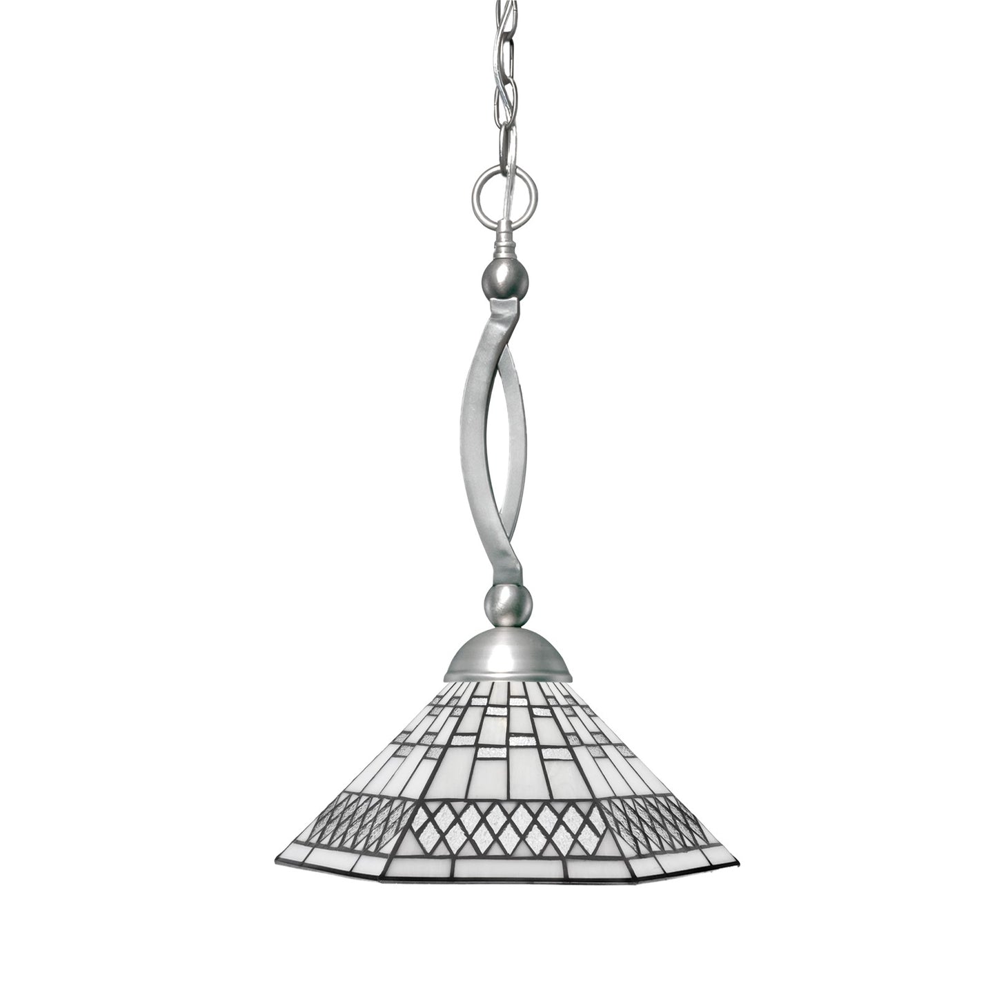 Toltec Bow 16in 1-Light Pendant | Brushed Nickel and Pewter Art Glass | Kitchen Island & Dining Room | 16 x 16 x 21 in | Model 271-BN-910