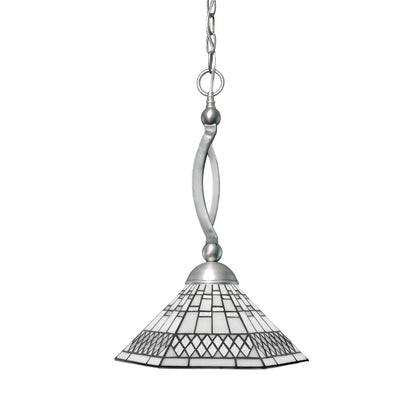 Toltec Bow 16in 1-Light Pendant | Brushed Nickel and Pewter Art Glass | Kitchen Island & Dining Room | 16 x 16 x 21 in | Model 271-BN-910