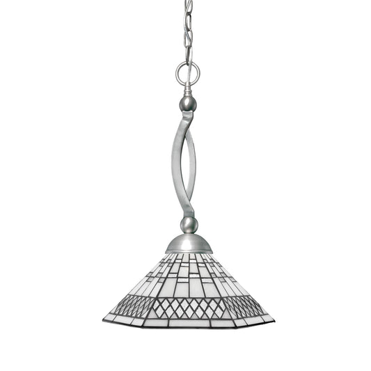 Toltec Bow 16in 1-Light Pendant | Brushed Nickel and Pewter Art Glass | Kitchen Island & Dining Room | 16 x 16 x 21 in | Model 271-BN-910