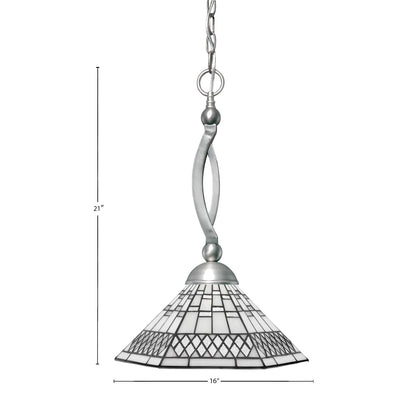 Toltec Bow 16in 1-Light Pendant | Brushed Nickel and Pewter Art Glass | Kitchen Island & Dining Room | 16 x 16 x 21 in | Model 271-BN-910