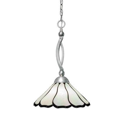 Toltec Bow 16in 1-Light Pendant | Brushed Nickel and Pearl & Black Flair Art Glass | Kitchen Island & Dining Room | 16 x 16 x 20.25 in | Model 271-BN-912
